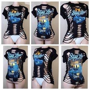 Stay Low Los Angeles Custom  Distressed Black Cutout Women's Tee